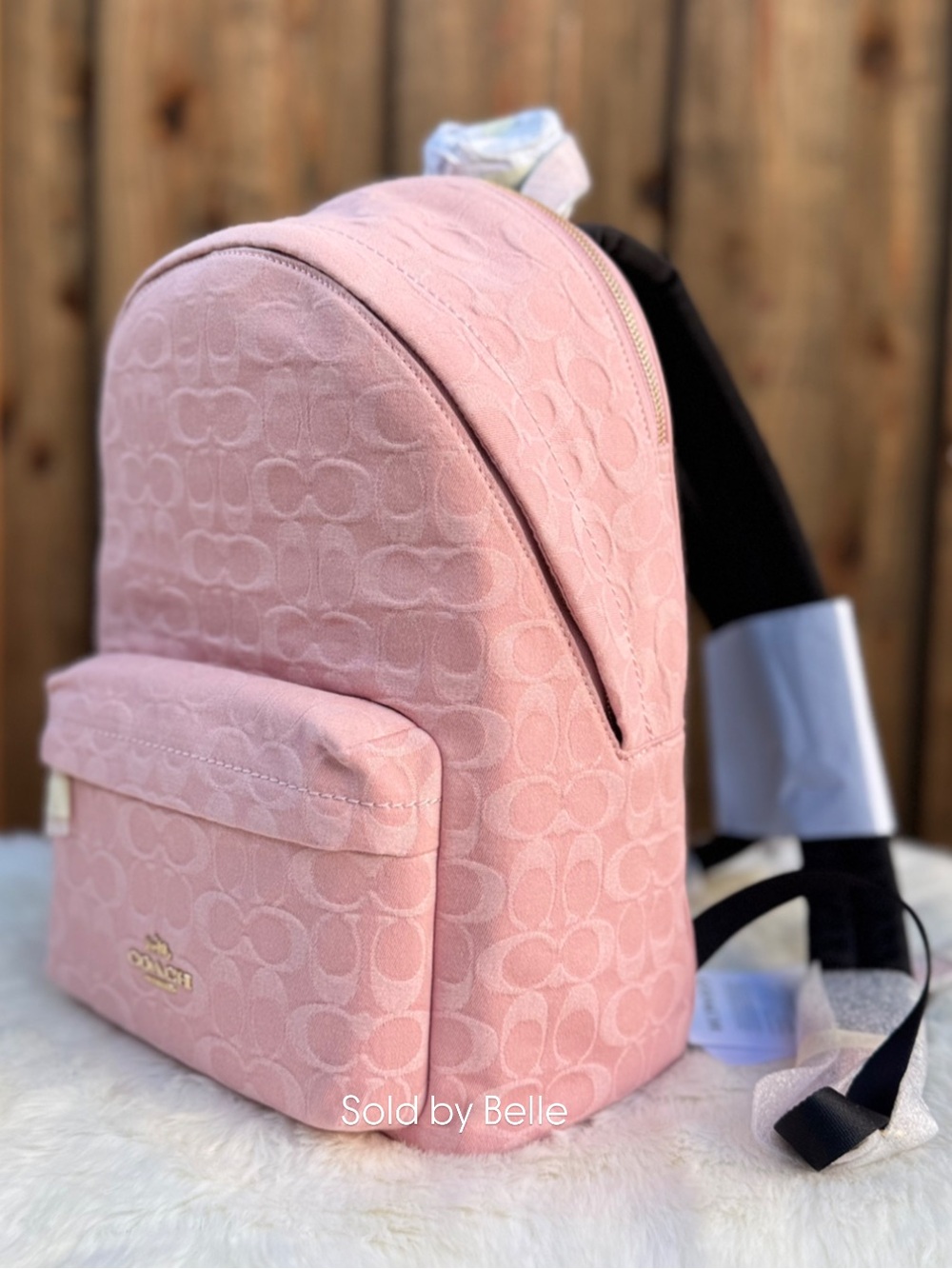 NWT Coach Taylor Backpack Signature Denim Smooth Leather Gold Light Pink
